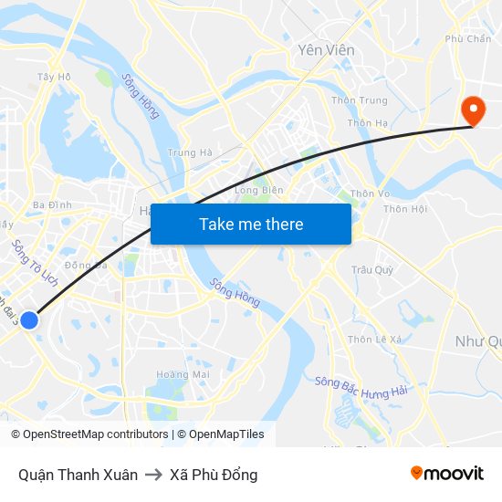Quận Thanh Xuân to Xã Phù Đổng map