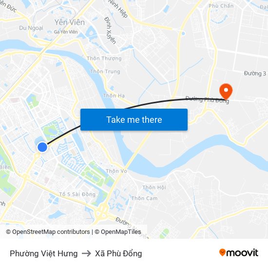 Phường Việt Hưng to Xã Phù Đổng map