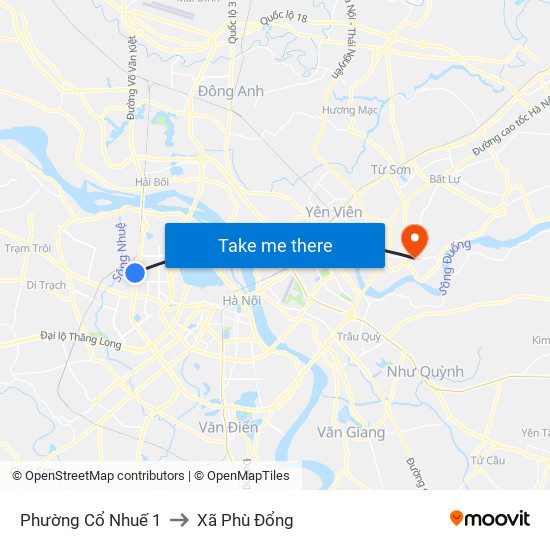 Phường Cổ Nhuế 1 to Xã Phù Đổng map