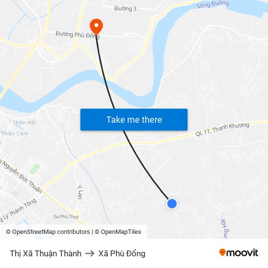 Thị Xã Thuận Thành to Xã Phù Đổng map