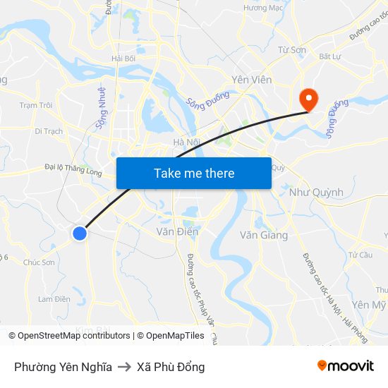 Phường Yên Nghĩa to Xã Phù Đổng map