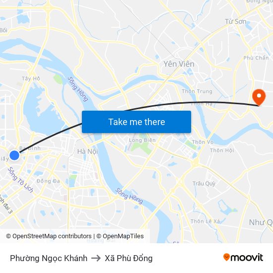 Phường Ngọc Khánh to Xã Phù Đổng map