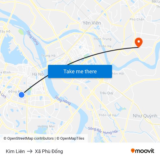 Kim Liên to Xã Phù Đổng map