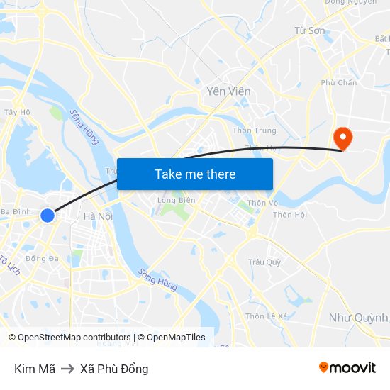 Kim Mã to Xã Phù Đổng map