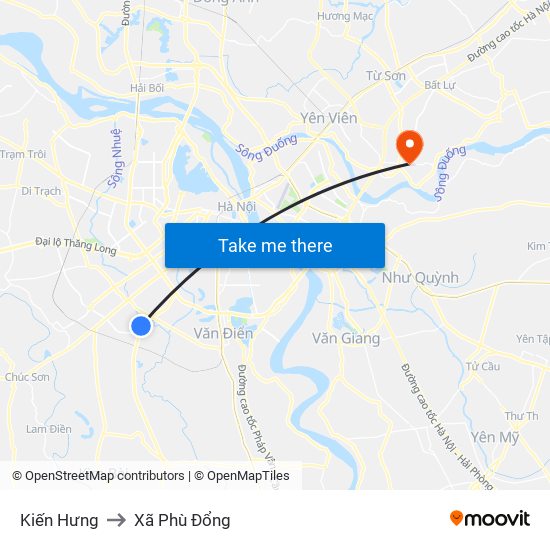 Kiến Hưng to Xã Phù Đổng map