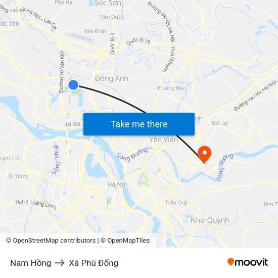 Nam Hồng to Xã Phù Đổng map