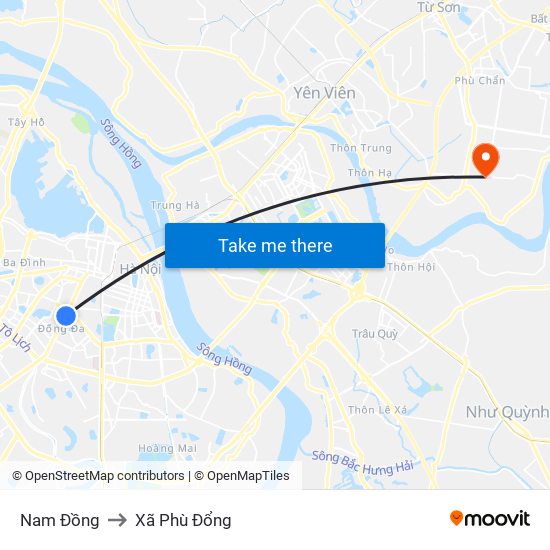 Nam Đồng to Xã Phù Đổng map