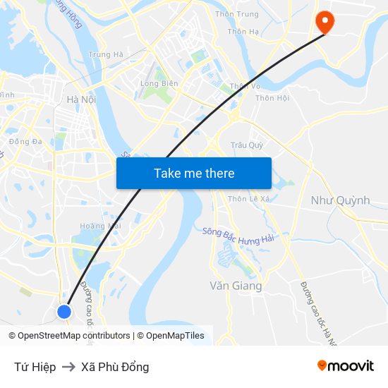 Tứ Hiệp to Xã Phù Đổng map