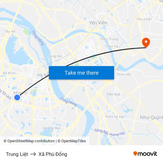 Trung Liệt to Xã Phù Đổng map