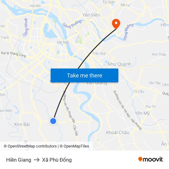 Hiền Giang to Xã Phù Đổng map