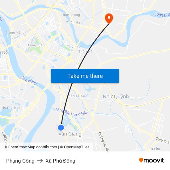 Phụng Công to Xã Phù Đổng map