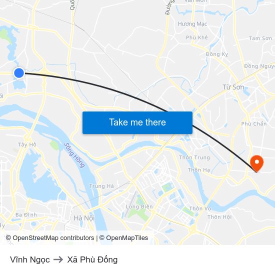 Vĩnh Ngọc to Xã Phù Đổng map