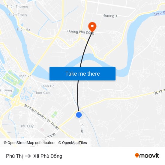 Phú Thị to Xã Phù Đổng map