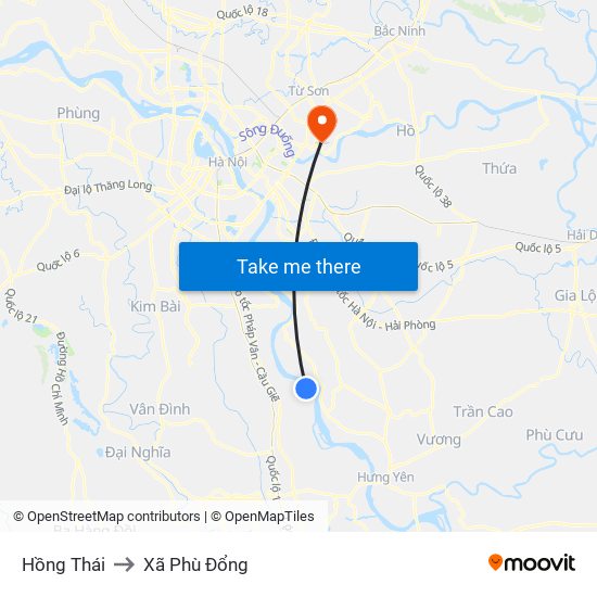 Hồng Thái to Xã Phù Đổng map