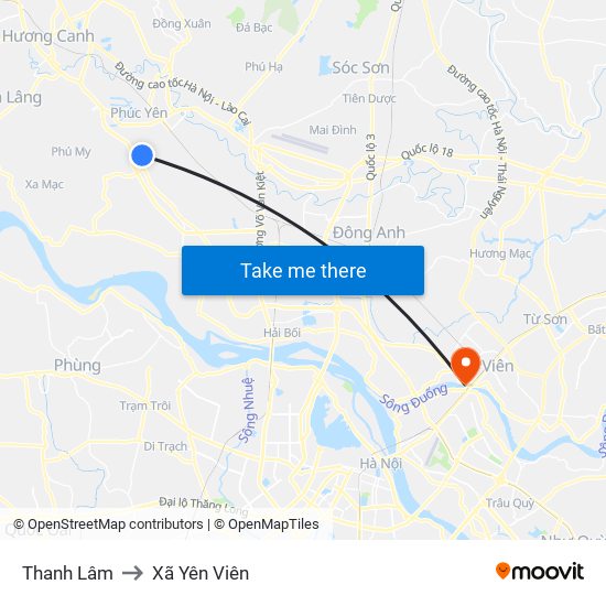 Thanh Lâm to Xã Yên Viên map