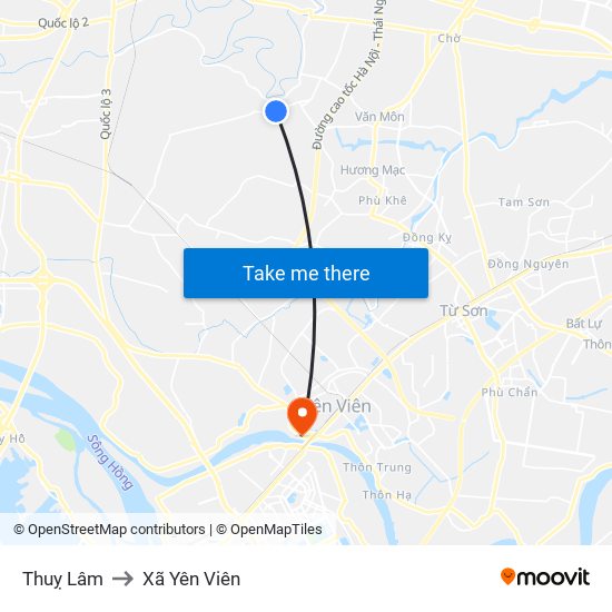 Thuỵ Lâm to Xã Yên Viên map