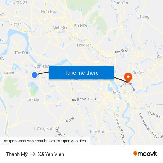 Thanh Mỹ to Xã Yên Viên map
