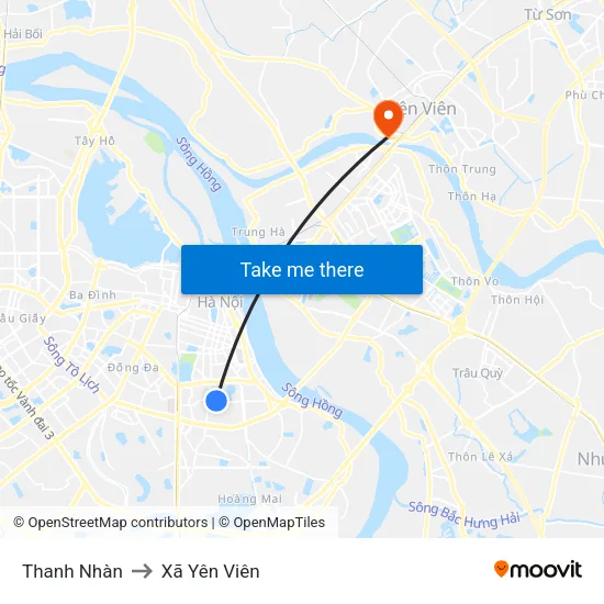 Thanh Nhàn to Xã Yên Viên map
