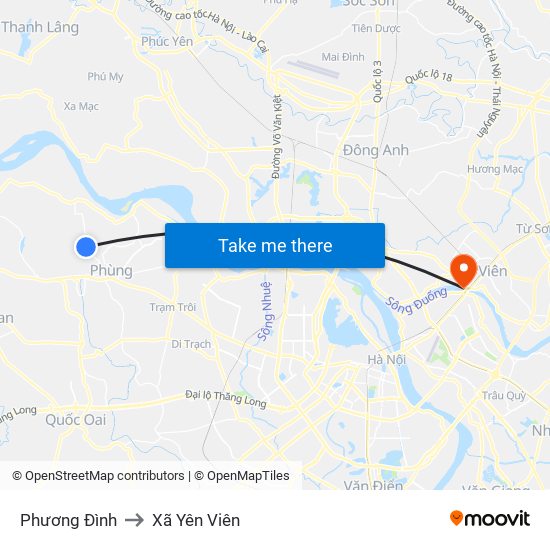 Phương Đình to Xã Yên Viên map