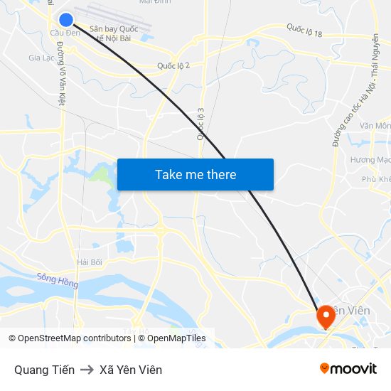 Quang Tiến to Xã Yên Viên map