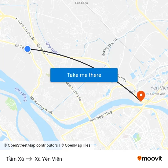 Tầm Xá to Xã Yên Viên map