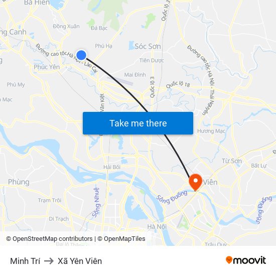 Minh Trí to Xã Yên Viên map