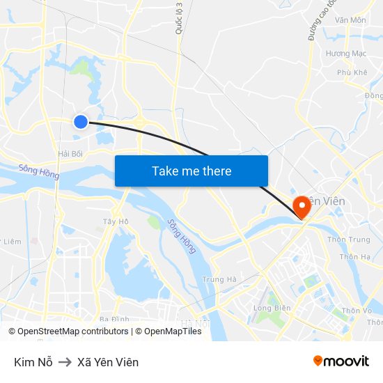 Kim Nỗ to Xã Yên Viên map