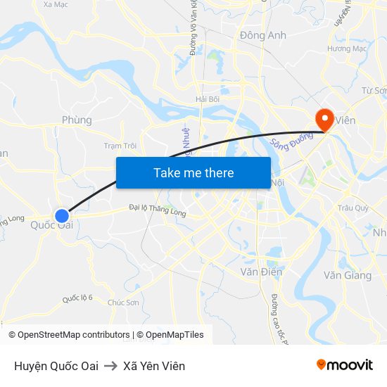 Huyện Quốc Oai to Xã Yên Viên map