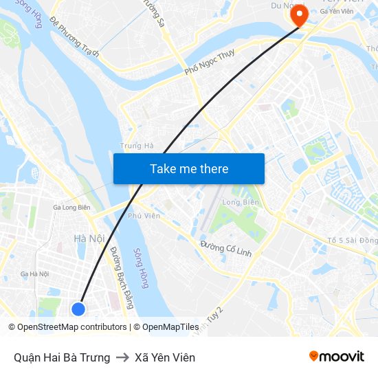 Quận Hai Bà Trưng to Xã Yên Viên map