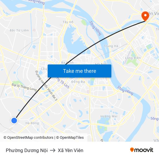 Phường Dương Nội to Xã Yên Viên map