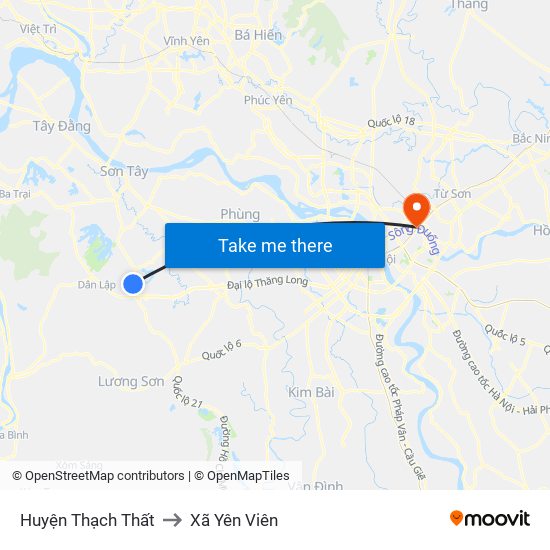 Huyện Thạch Thất to Xã Yên Viên map