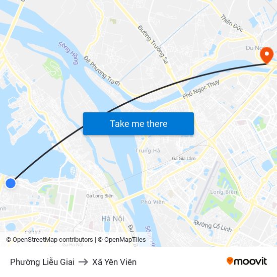 Phường Liễu Giai to Xã Yên Viên map