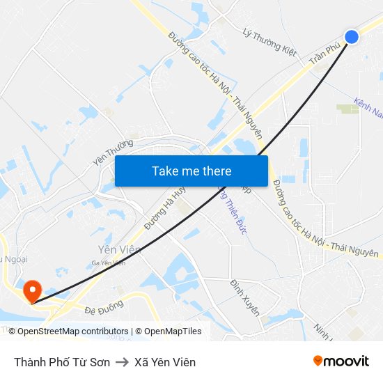 Thành Phố Từ Sơn to Xã Yên Viên map