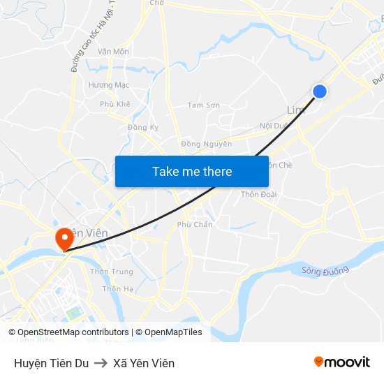 Huyện Tiên Du to Xã Yên Viên map