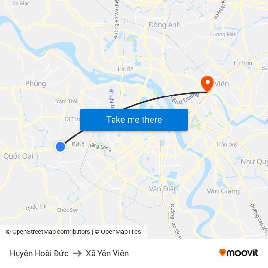 Huyện Hoài Đức to Xã Yên Viên map