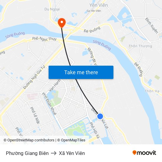 Phường Giang Biên to Xã Yên Viên map