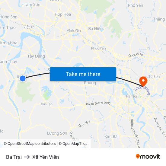 Ba Trại to Xã Yên Viên map