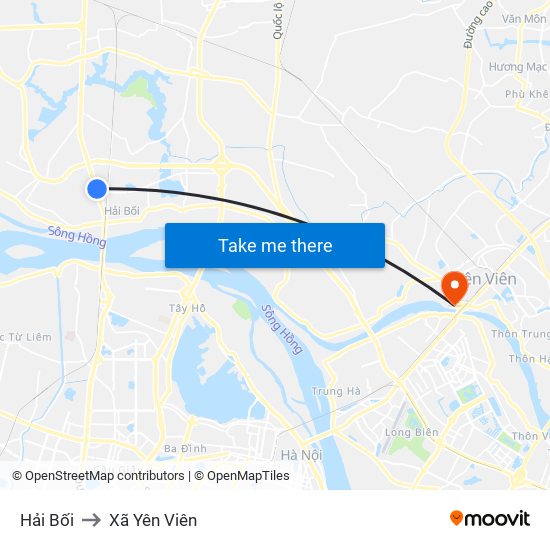 Hải Bối to Xã Yên Viên map