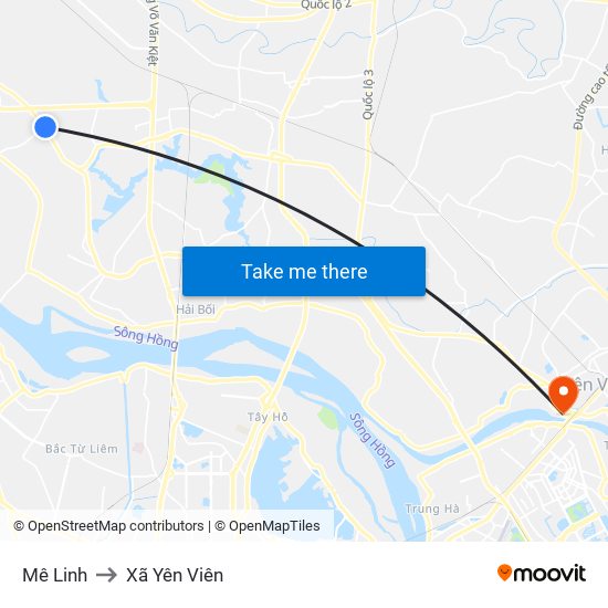 Mê Linh to Xã Yên Viên map