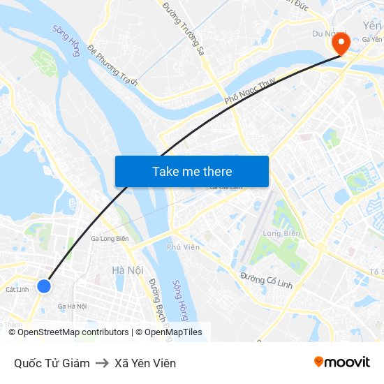 Quốc Tử Giám to Xã Yên Viên map