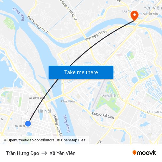 Trần Hưng Đạo to Xã Yên Viên map