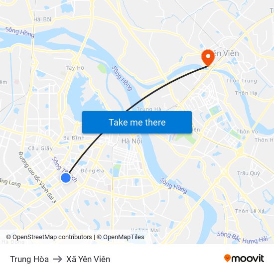 Trung Hòa to Xã Yên Viên map