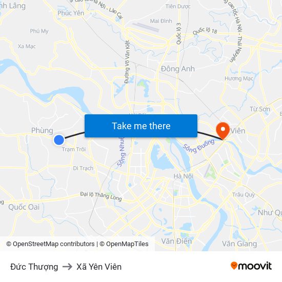 Đức Thượng to Xã Yên Viên map