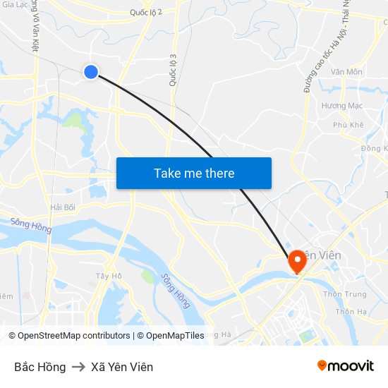 Bắc Hồng to Xã Yên Viên map