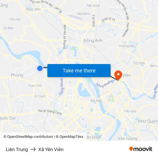 Liên Trung to Xã Yên Viên map