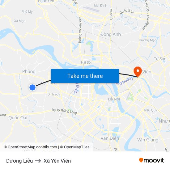 Dương Liễu to Xã Yên Viên map