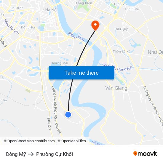 Đông Mỹ to Phường Cự Khối map