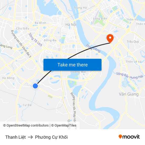 Thanh Liệt to Phường Cự Khối map