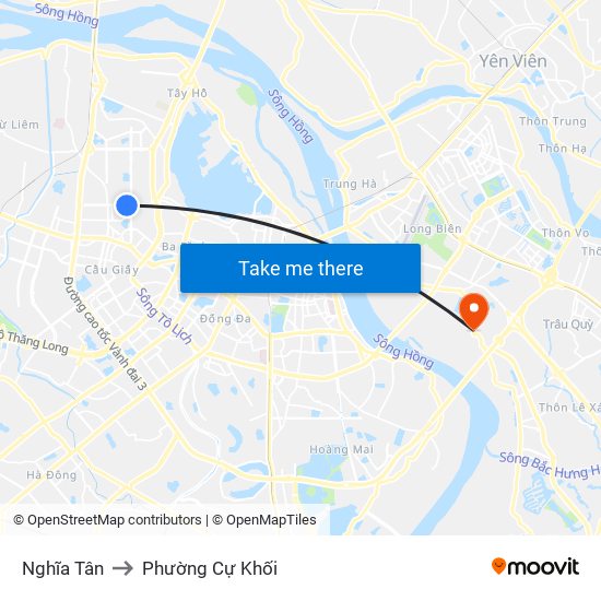 Nghĩa Tân to Phường Cự Khối map