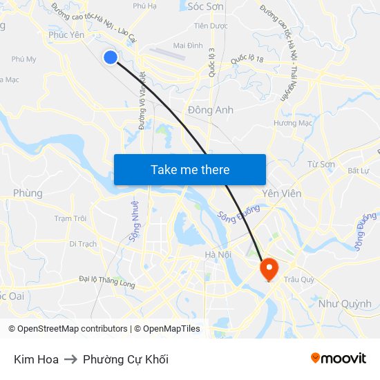 Kim Hoa to Phường Cự Khối map